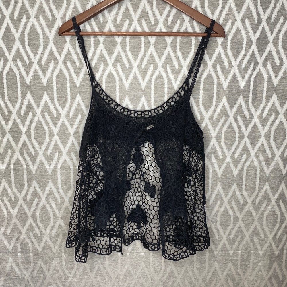 Poof! Crochet Open Back Tank in Black - Picture 2 of 4